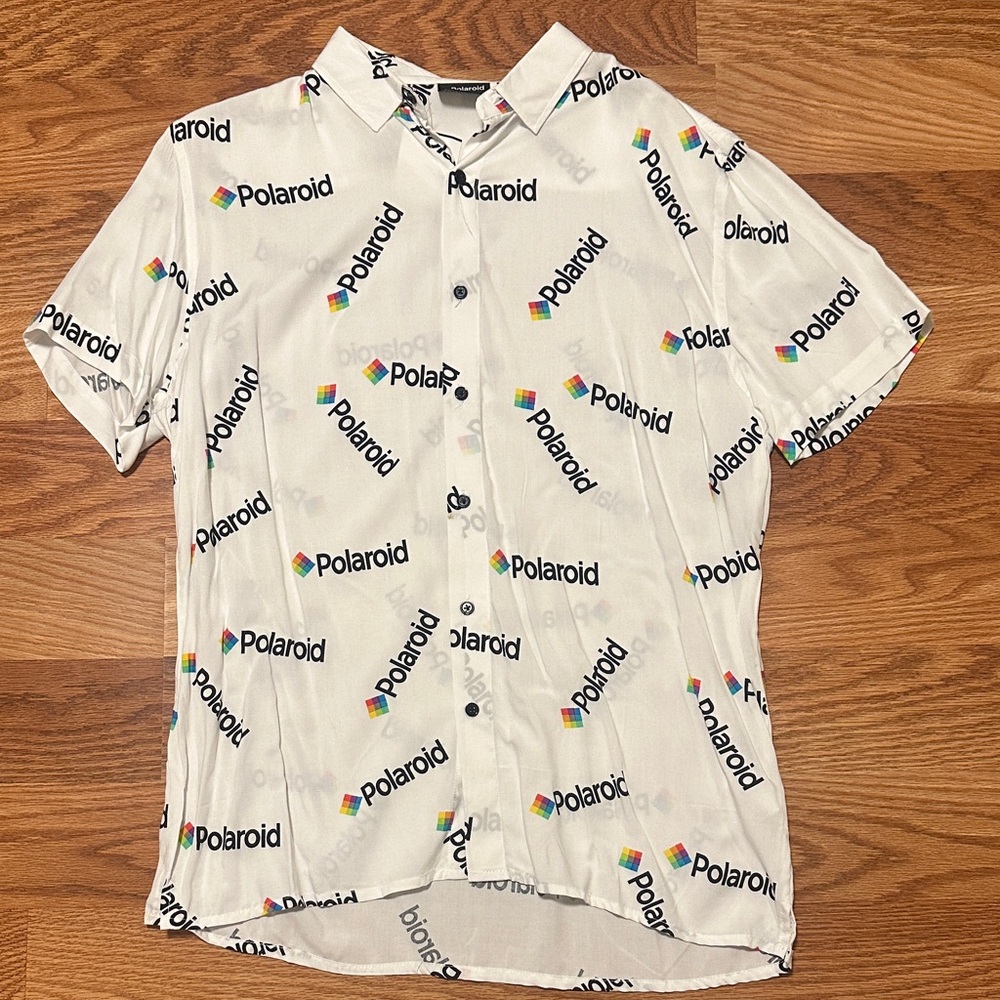 Polaroid White Short-Sleeve Logo Button-Up Shirt